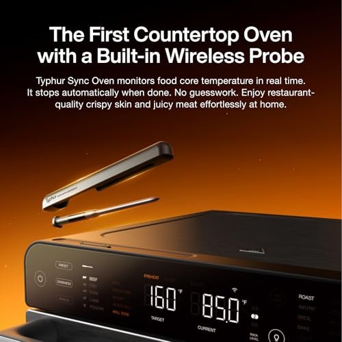 Typhur Sync Oven with Smart Wireless Meat Thermometer Probe, 12‑in‑1 Countertop Airfryer Toaster Oven Combo, 360° Turbo Convection, Dehydrator, Recipes & 5 Accessories, Large 27QT with Extra Wire Rack