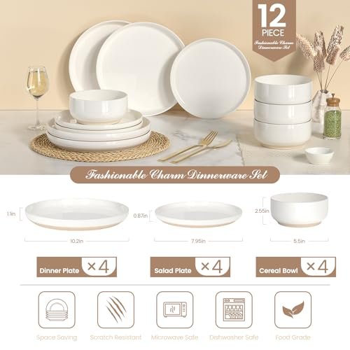Umite Chef Dinnerware Set for 4, 12 Pieces Plates and Bowls Set