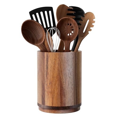 Utensil Holder, Acacia Wood Kitchen Utensil Holder for Countertop, 360Β°Rotating Cooking Utensil Crock for Kitchen Counter, 7.2" Large Utensil Organizer for Spatula