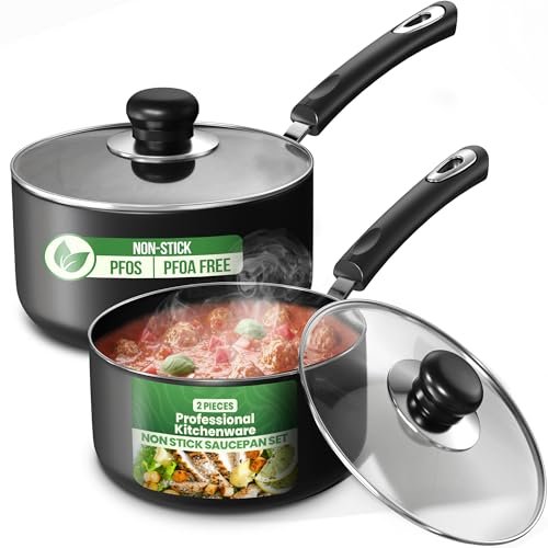 Utopia Kitchen Nonstick Saucepan Set with Lids 1 QT 2 QT Pots PFOS Free