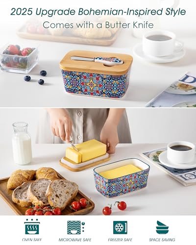 vancasso 6.5" Butter Dish with Lid, Ceramic Butter Dish for Countertop