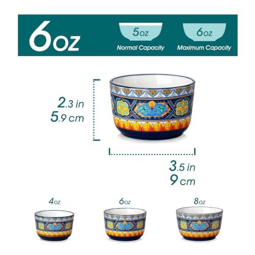 vancasso Ramekins 6 oz Oven Safe, Bohemian Style Creme Brulee Ramekin Set of 6, Porcelain Souffle Dishes Pudding Custard Cups for Baking Ramiken Bowls for Ice Cream