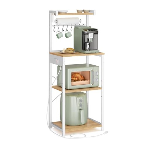 VASAGLE 4-Tier Kitchen Bakers Rack with Power Outlet, 17.7-Inch Wide