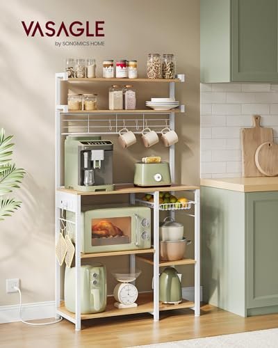 VASAGLE Baker's Rack, 35.4 Inches Microwave Stand with Wire Basket, 8 Hooks