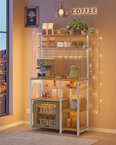 VASAGLE Baker's Rack, 35.4 Inches Microwave Stand with Wire Basket, 8 Hooks