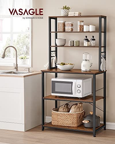 VASAGLE Coffee Bar, 31.5 Inches 6-Tier Baker's Rack with 6 Hooks