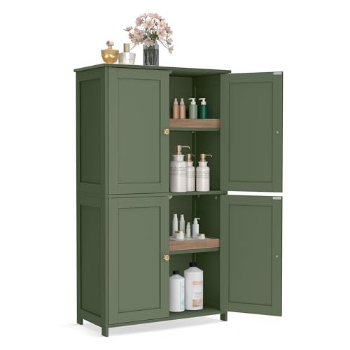 VASAGLE Floor Storage Cabinet, 2 Adjustable Shelves, 4 Doors,42.7" H