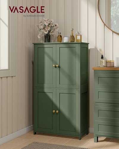 VASAGLE Floor Storage Cabinet, 2 Adjustable Shelves, 4 Doors,42.7" H