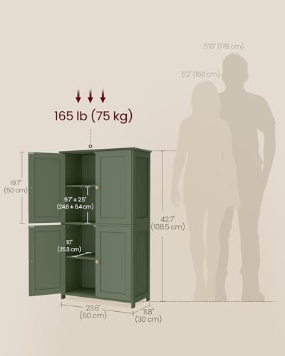 VASAGLE Floor Storage Cabinet, 2 Adjustable Shelves, 4 Doors,42.7" H