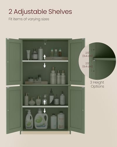 VASAGLE Floor Storage Cabinet, 2 Adjustable Shelves, 4 Doors,42.7" H