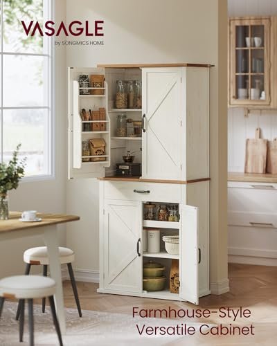 VASAGLE Pantry Cabinet, Freestanding Tall Cupboard with a Drawer