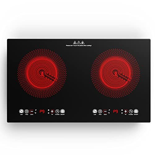 VBGK Electric cooktop,110V 24 inch 2 Burner Electric Cooktop,Built-in and Countertop Stove Top,3000W Stove,9 Power Levels, Kids Lock & Timer,LED touch control,Overheat Protection