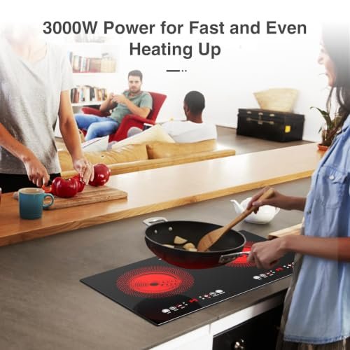 VBGK Electric cooktop,110V 24 inch 2 Burner Electric Cooktop,Built-in and Countertop Stove Top,3000W Stove,9 Power Levels, Kids Lock & Timer,LED touch control,Overheat Protection