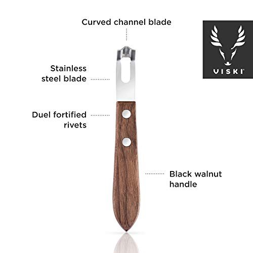 Viski Channel Knife, Citrus Zester and Orange Peeler Tool, Walnut Wood and Stainless Steel Bar Tool for Cocktail Garnishes, Perfect for Home Bars, Craft Cocktails and Bartender Gifts, Set of 1