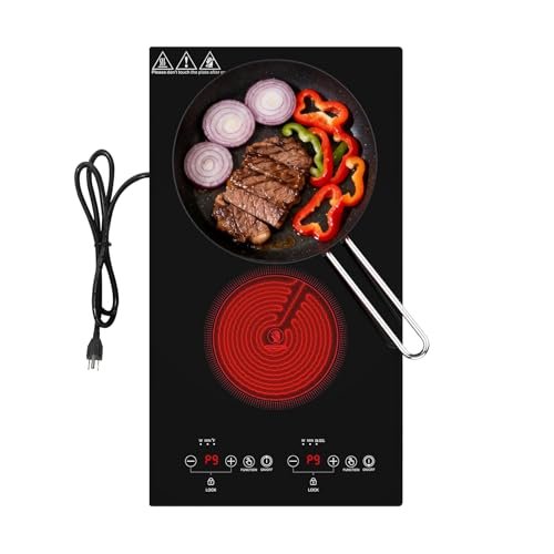 WABK Electric Cooktop 2 Burners 110V, 12 Inch Electric Stove Top Hot Plate
