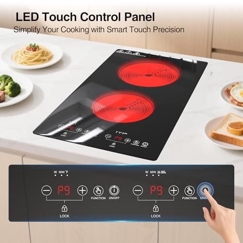 WABK Electric Cooktop 2 Burners 110V, 12 Inch Electric Stove Top Hot Plate