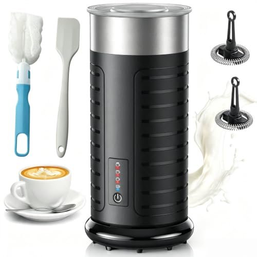 Waterproof Milk Frother, Fully Dishwasher Safe, 4 Modes for Hot/Cold Foam, Latte, Cappuccino, 2 Frothing whisks, Cleaning Kit,One-Touch Operation, Ergonomic Grip, Compact Coffee Maker