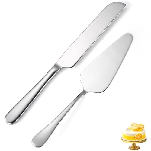 Wedding Cake Knife and Server Set Silver,Stainless Steel Cake Cutting Set,2Pcs Include Cake Cutter And Cake Server for Wedding, Birthday, Parties and anniversary, Dishwasher Safe