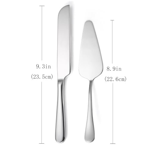 Wedding Cake Knife and Server Set Silver,Stainless Steel Cake Cutting Set,2Pcs Include Cake Cutter And Cake Server for Wedding, Birthday, Parties and anniversary, Dishwasher Safe
