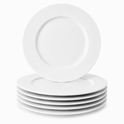 White Dinner Plates Set of 6, 10 Inch Ceramic Plates, White Plates for Everyday Dining, Steak, Pasta & Salad, Microwave & Dishwasher Safe