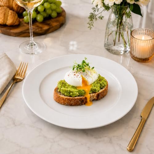 White Dinner Plates Set of 6, 10 Inch Ceramic Plates, White Plates for Everyday Dining, Steak, Pasta & Salad, Microwave & Dishwasher Safe
