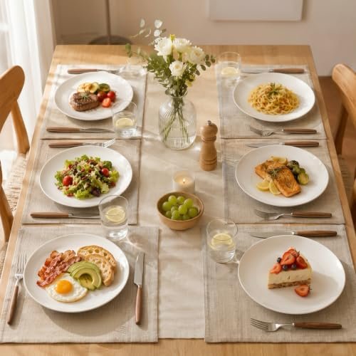 White Dinner Plates Set of 6, 10 Inch Ceramic Plates, White Porcelain Dinner Plates for Kitchen, Everyday Use, Microwave & Dishwasher Safe, 25.4Cm