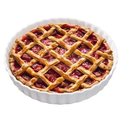 White Round Porcelain Quiche Pan -Non-Stick- Perfect for Baking Tart Pies and Chicken Pot Pie-Dishwasher,Dish Microwave and Oven Safe (9inch)
