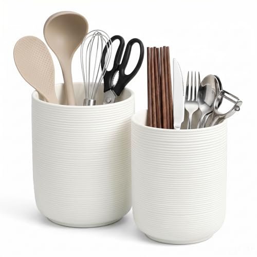 Widousy Utensil Holder, 6.5"+5.2" Ceramic Cooking Utensil Holder for Kitchen Counter, Kitchen Utensil Holder for Countertop, Cooking Utensil Crocks, Utensil Organizers for Cooking Tools