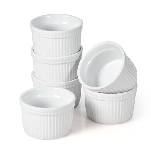 WishDeco Ramekins Set of 6, White Creme Brulee Ramekins 7 oz