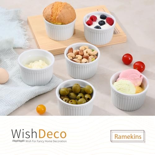 WishDeco Ramekins Set of 6, White Creme Brulee Ramekins 7 oz