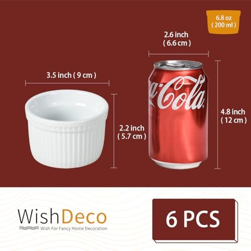 WishDeco Ramekins Set of 6, White Creme Brulee Ramekins 7 oz