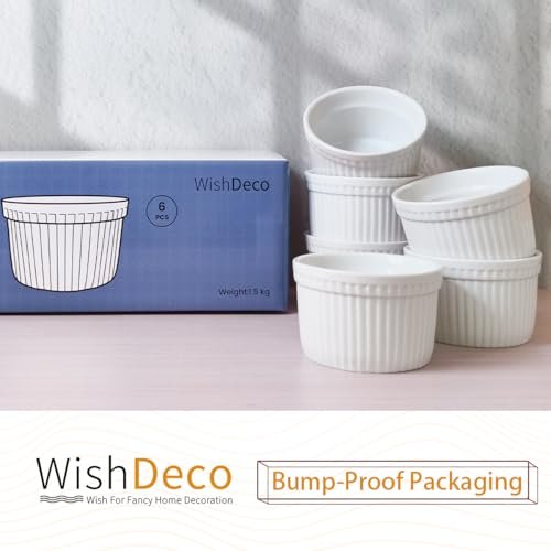 WishDeco Ramekins Set of 6, White Creme Brulee Ramekins 7 oz