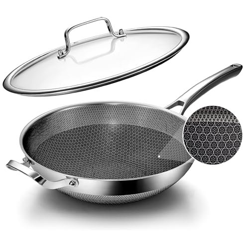 Wok Pan,12 Inch Hybrid Wok with Lid