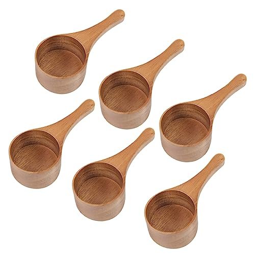 Wooden Scoops for Jars Acacia Wood Scoops 6Pcs, Wooden Coffee Scoop Ground Coffee Small Wooden Scoop for Containers Coffee Bean Scoop for Measuring Spoons, Bath Salt Laundry Scoop Multi-purpose