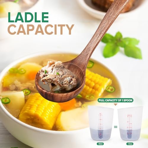 Wooden Soup Ladle Spoons for Cooking Serving, Teak Wood, 10.6"