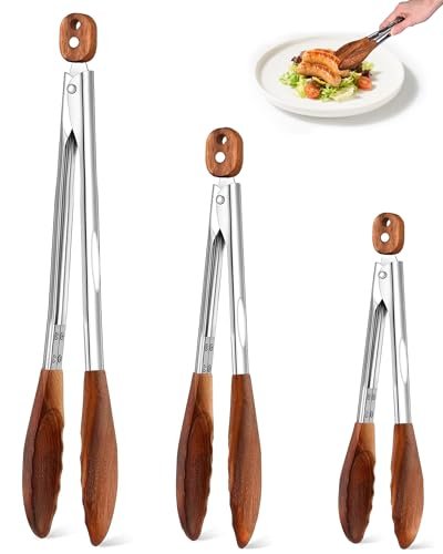 Wooden Tongs for Cooking 3PCS 7,9,12 Inch Natural Walnut Wood kitchen Tongs