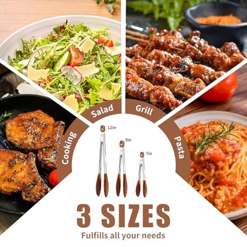 Wooden Tongs for Cooking 3PCS 7,9,12 Inch Natural Walnut Wood kitchen Tongs