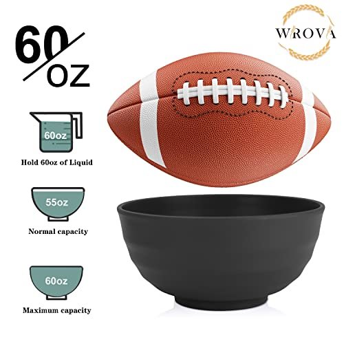 Wrova Wheat Straw Bowls Set 60 OZ Unbreakable Large Cereal Bowls Set of 6 Microwave and Dishwasher Safe Bowls Big Bowls for Camping and Picnic BPA Free Soup Bowl for Serving Oatmeal and Salad. Black