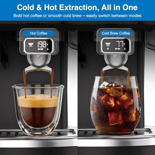 XIXUBX Espresso Machine with Grinder, PID & Programmable Settings, Black