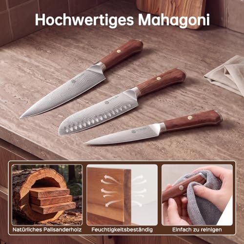 YOTSUBA 3 PCS Japanese Kitchen Knife Set with Full Tang Rosewood Handle